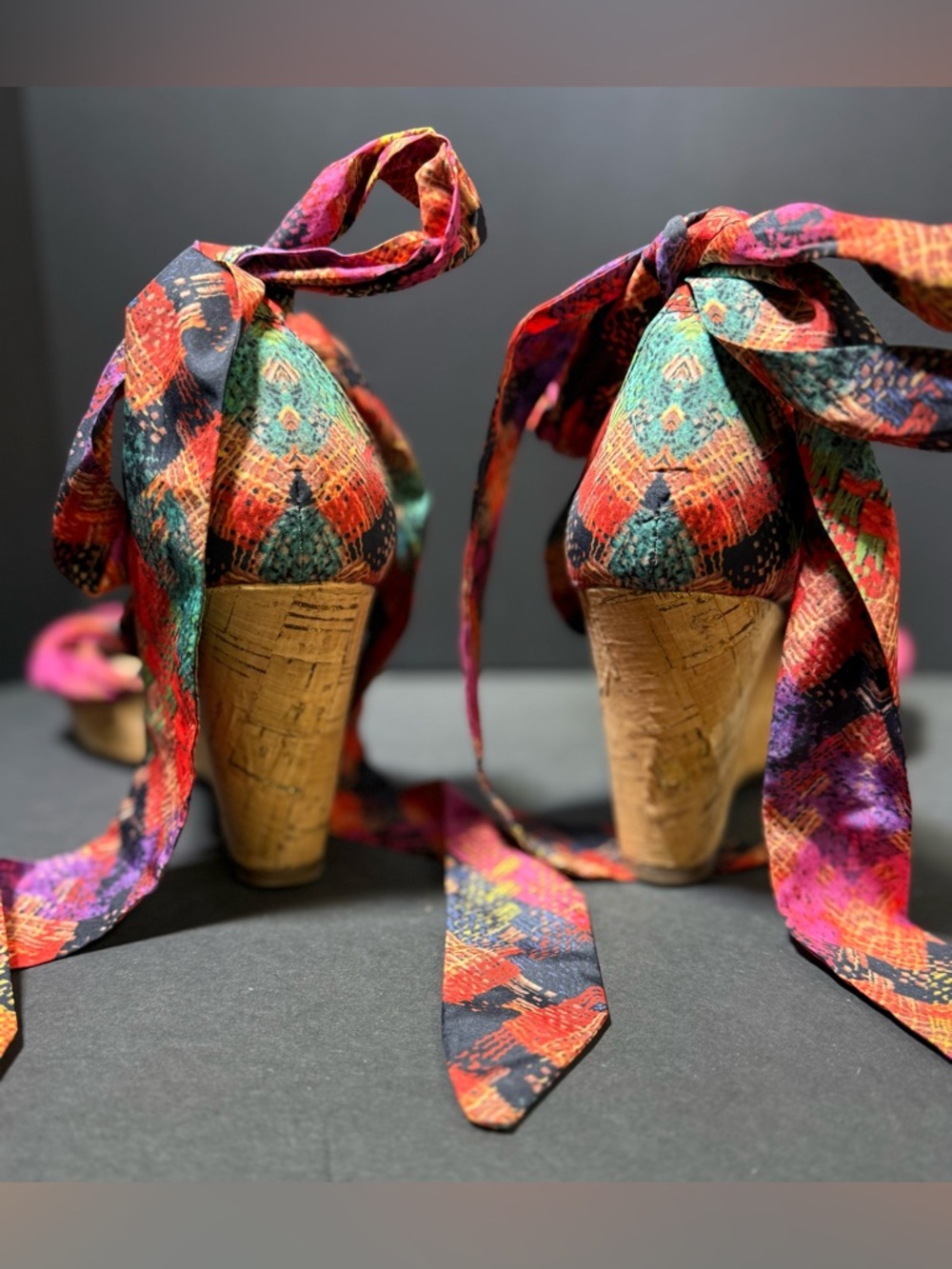 Tie-Ankle Multicolor Open-Toe ankle wrap platform cork wedge heels by Impo Olani - Picture 2 of 7